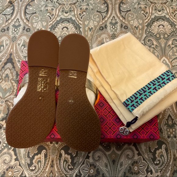 NIB Tory Burch Miller Spark Gold Metallic Sandals Womens Sz 5.5 M - Picture 10 of 12